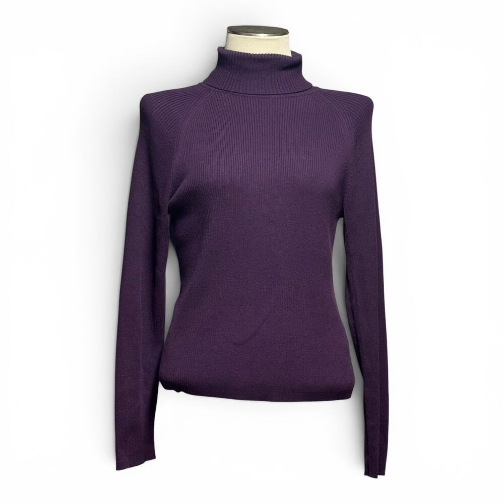Pria Cotton Ribbed Turtleneck Sweater Purple Large